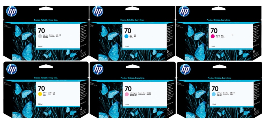 Tinta para Plotter HP DesignJet HD Pro / HP 70 130 ml | 2208 - HP 70 / Original Ink Cartridge. El Kit Incluye: C9448A C9449A C9451A C9452A C9453A C9454A HP70 