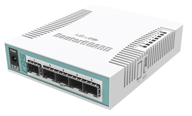 MikroTik CRS106-1C-5S / Switch  6-Puertos SFP | 2405 - Cloud Router Switch Capa 3 con 5-Puertos SFP Gigabit, 1-Puerto Combinado (LAN/SFP) Gigabit, 1-Puerto Serial RJ45, PoE Pasivo, Procesador QCA8511 400MHz, Memoria RAM 128MB, Memoria ROM 16MB