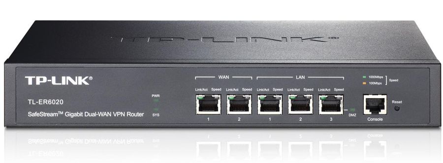 Router VPN TP-Link TL-ER6020 / 2-WAN Port | 2211 - Router VPN Balanceador de Carga, 2-WAN Gigabit, 2-LAN Gigabit, 1-LAN/DMZ Gigabit, 1-Puerto de Consola, Firewall Integrado, 50 Túneles IPsec VPN, Encriptación DES, 3DES, AES128, AES192, AES256