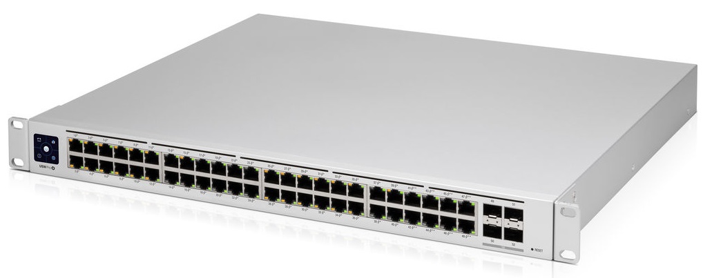 Switch PoE 48-Puertos / Ubiquiti USW-PRO-48-POE | 2404 - Switch Capa 3, 48-Puertos Gigabit Ethernet (40-Puertos PoE, 8-Puertos PoE++), 4-Puertos SFP+ 10G, Capacidad de conmutación: 176 Gb/s, Capacidad de reenvío: 130.94 Mpps, Montaje Rack 1U