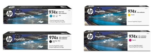 Tinta para HP PageWide Pro 452dw / HP 974X | 2208 - HP 974X / Cartuchos de Tinta Original. El Kit Incluye: L0S08AL Negro, L0R99AL Cian, L0S02AL Magenta, L0S05AL Amarillo. Rendimiento Estimado: Color 7.000 Páginas / Negro 10.000 Páginas al 5%.