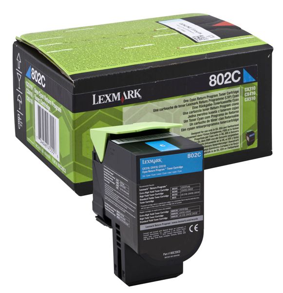 Toner Original - Lexmark 80C20C0 para 802C Cian | Para uso con Impresoras Lexmark CX310, CX410, CX510 Lexmark 80C20C0  Rendimiento Estimado 1.000 Páginas con cubrimiento al 5%