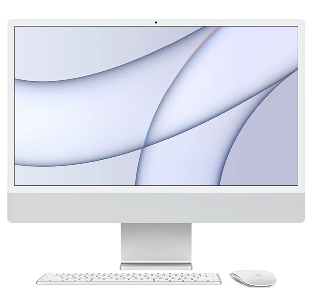 Apple iMac MGPD3E/A | 2201 - All in One iMac con pantalla Retina 4.5K de 24 pulgadas: Chip M1 de Apple con CPU de ocho núcleos y GPU de ocho núcleos, Memoria RAM 8GB, SSD 512GB – Color Plata, Sistema Operativo macOS Big Sur. Garantía 1 Año.