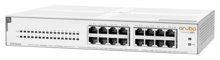 Switch 16 Puertos - HPE Aruba 1430 / R8R47A | 2301 - Switch No Administrable Aruba Instant On 1430, 16 Puertos LAN Gigabit, Capa 2, Conmutación 32 Gbps, Procesamiento: 23.8 Mpps, Direcciones MAC 8K, Jumbo Frame 9K. R8R47A#ABA 