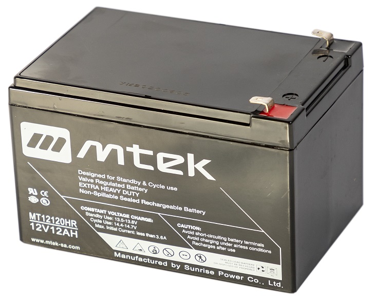 Batería 12V/12Ah - MTEK MT12120HR AGM | 2110 - Baterías MTek de Plomo-Acido, Regulada por válvula (VRLA), Sellada libre de mantenimiento 