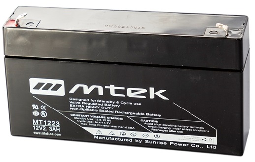 Batería 12V/2.3Ah - MTEK MT1223 AGM | 2110 - Baterías MTek de Plomo-Acido, Regulada por válvula (VRLA), Sellada libre de mantenimiento 