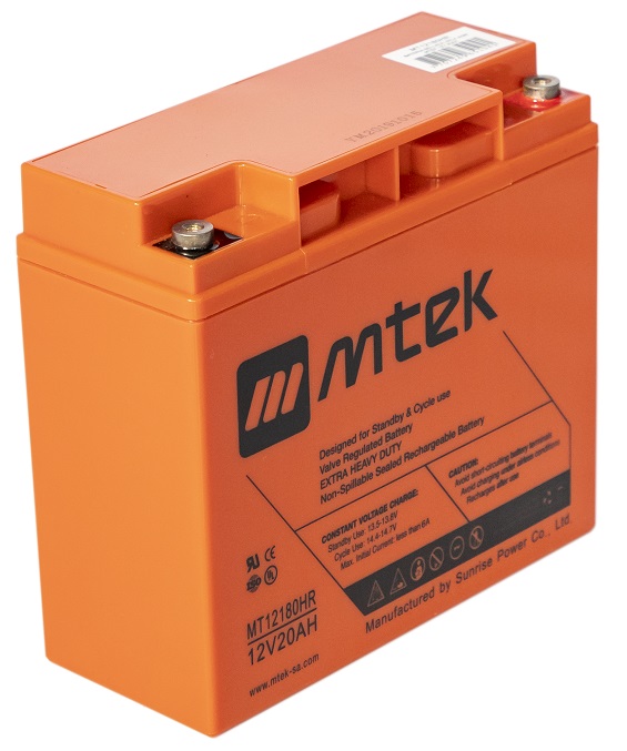 Batería 12V/20Ah - MTEK MT12180HR AGM | 2110 - Baterías MTek de Plomo-Acido, Regulada por válvula (VRLA), Sellada libre de mantenimiento 