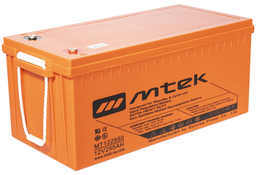 Batería AGM 12V/255Ah - MTEK MT122550 | 2110 - Baterías MTek de Plomo-Acido, Regulada por válvula (VRLA), Sellada libre de mantenimiento 