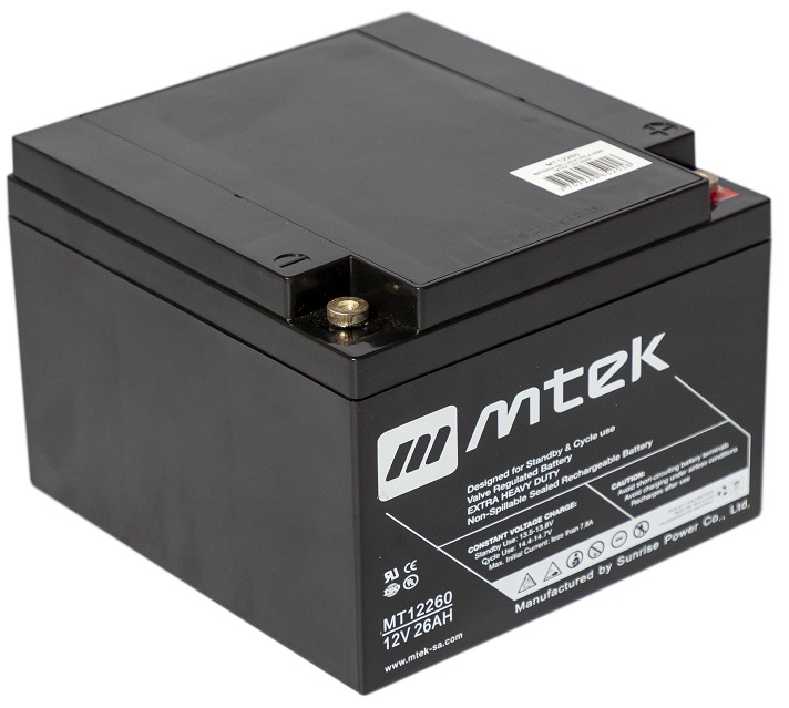 Batería 12V/ 26Ah - MTEK MT12260 AGM | 2304 - Baterías MTek de Plomo-Acido, Regulada por válvula (VRLA), Sellada libre de mantenimiento 