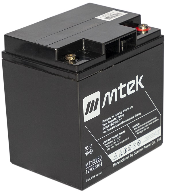Batería 12V/28Ah - MTEK MT12280 AGM | 2110 - Baterías MTek de Plomo-Acido, Regulada por válvula (VRLA), Sellada libre de mantenimiento 