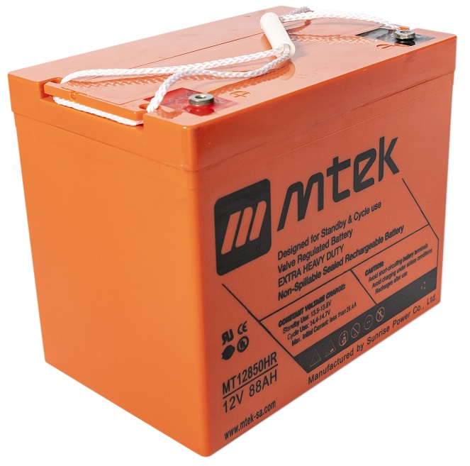Batería 12V/88Ah - MTEK MT12850HR AGM | 2110 - Baterías MTek de Plomo-Acido, Regulada por válvula (VRLA), Sellada libre de mantenimiento 