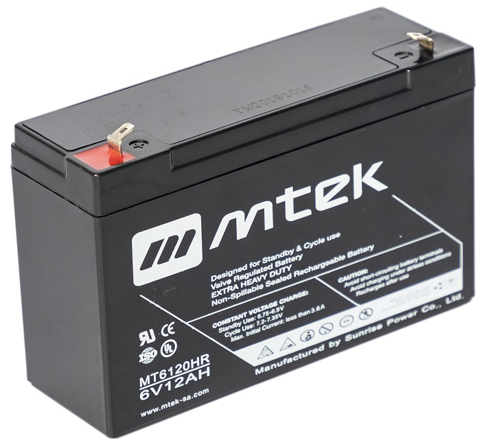 Batería  6V/12Ah - MTEK MT6120HR AGM | 2110 - Baterías MTek de Plomo-Acido, Regulada por válvula (VRLA), Sellada libre de mantenimiento 
