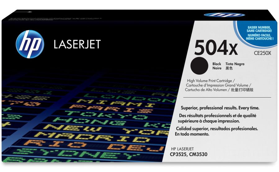 Toner para HP LaserJet CP3520 / HP 504x | 2201 - Toner Original HP CE250X Negro. Rendimiento Estimado 10.500 Páginas al 5%. 