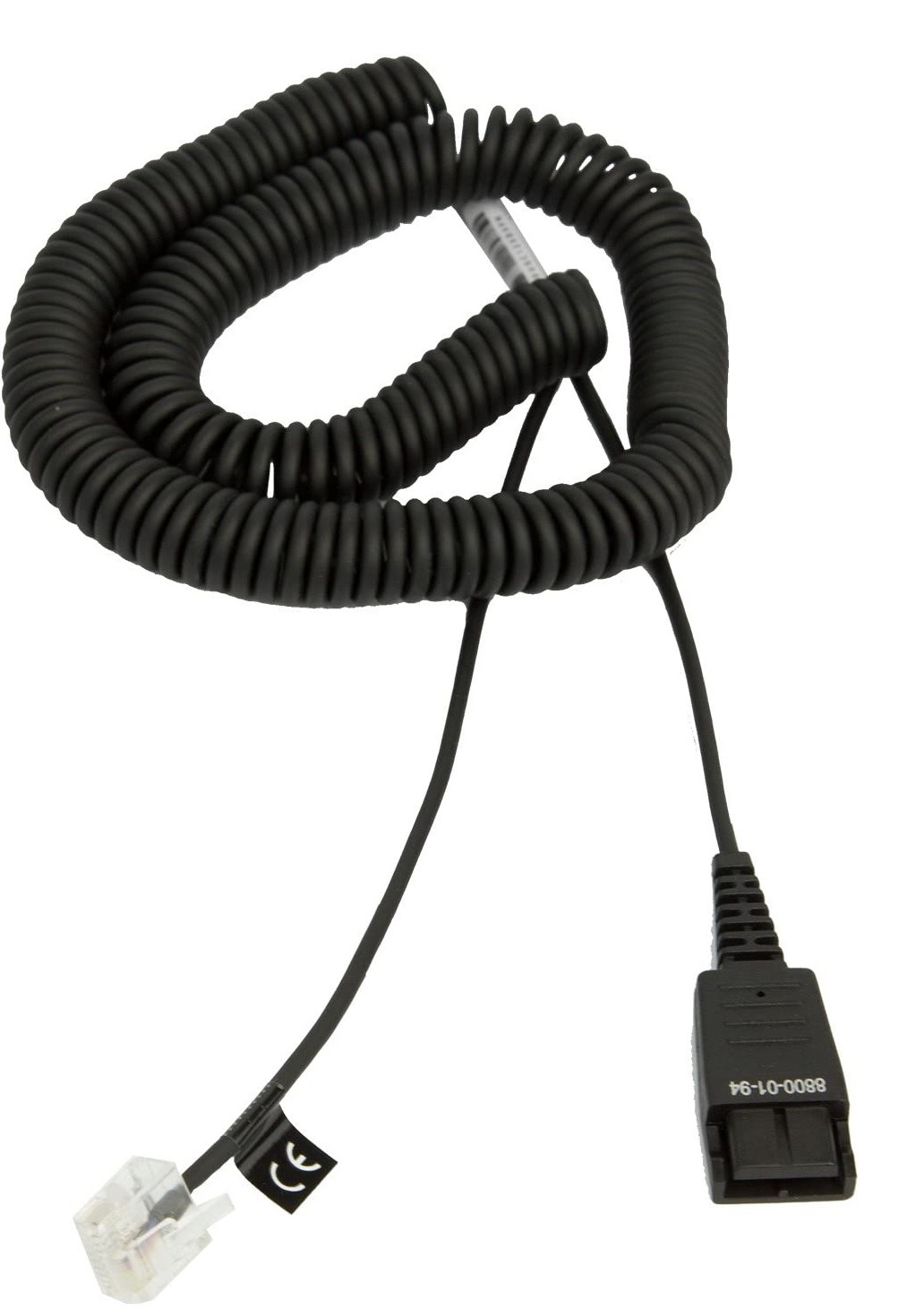 Cable Adaptador QD a RJ-45 - Jabra 8800-01-94 | 2109 - Cable de desconexión rápida QD a Modular RJ-45 para teléfonos Siemens OpenStage, Color: Negro, Espiral, Longitud: 50 cm, Longitud espiral: 2 m, Conector RJ45 y QD