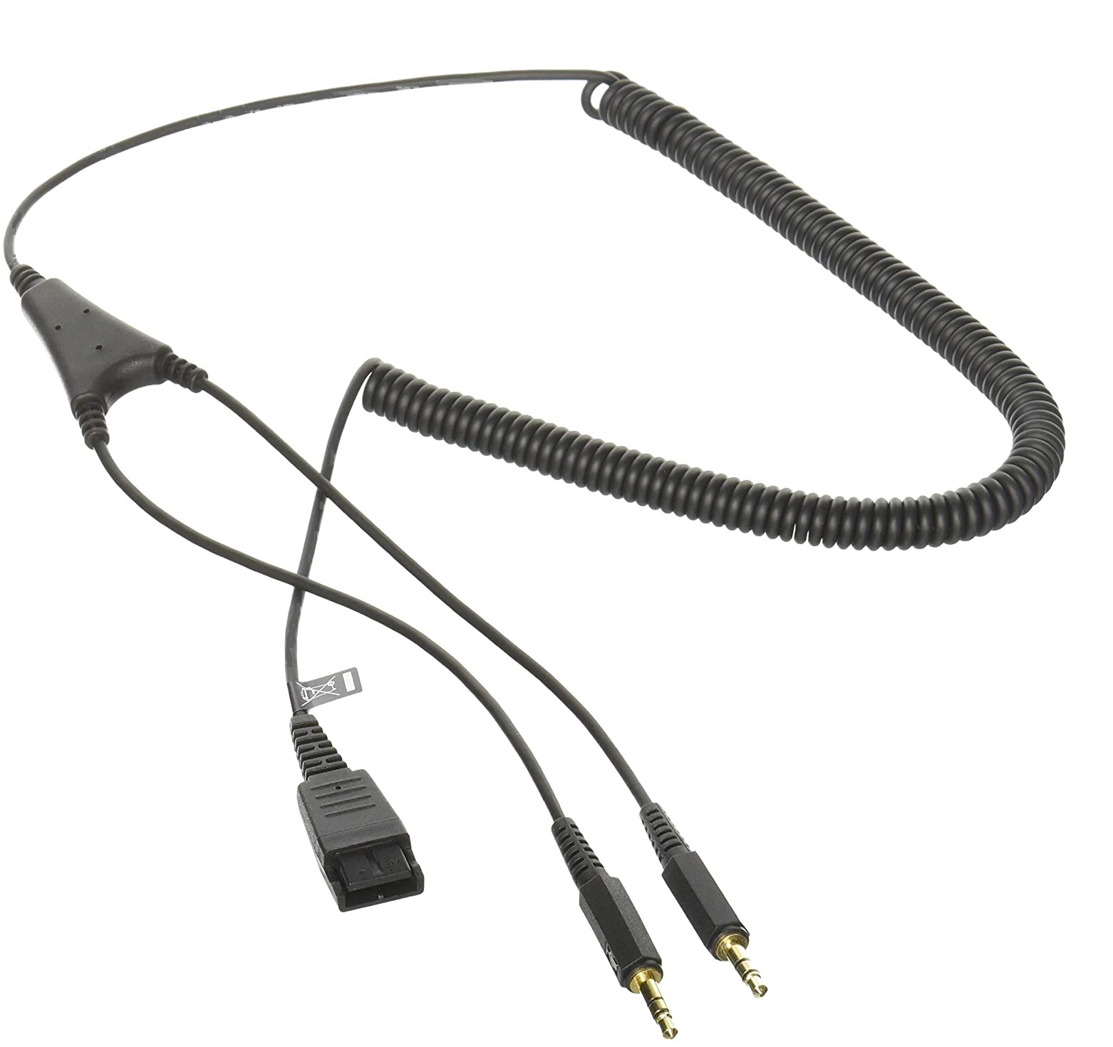 Cable QD PC - Jabra 8734-599 | 2203 - Cable Alargador Jabra de desconexión rápida con 2 Clavijas 3.5 mm, Cable en espiral, Longitud de cable: 50 cm, Longitud del cable en espiral: 2 m, Puertos e Interfaces: QD, 2x conector de 3.5 mm
