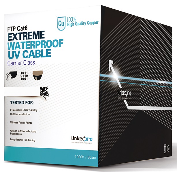Cable UTP CAT-6 EXT Cobre - Linkedpro PRO-CAT-6-EXT-LITE | 2210 - Cable UTP Categoria 6+, Cobre 100%, Uso Exterior/Intemperie, Conductor: Cobre sólido calibre 23 AWG, Sin Blindaje, Aislamiento: PVC, Diametro: 6.2 mm, Color: Negro, Certificacion UL