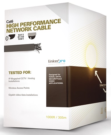 Cable UTP Categoria 6 - Linkedpro PRO-CAT-6 / Interior | 2110 - Caja x 305m, Aleación Cobre y Aluminio, Color Azul, Calibre 23, Aislamiento PVC, Sin blindaje