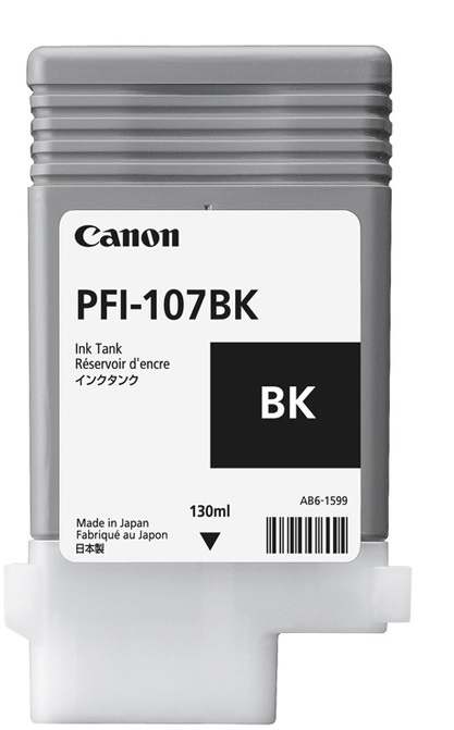 Cartucho de Tinta - Canon PFI-107BK Negro / 6705B001AA | 2201 - Original Cartucho de Tinta Canon PFI-107BK / 6705B001AA, Color Negro, Rendimiento de impresión: 130 mililitros. PFI 107BK PFI107BK