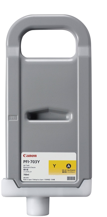 Cartucho de Tinta - Canon PFI-703Y / Amarillo | 2203 - Original Tinta Canon PFI-703Y, Color Amarillo, Rendimiento de impresión: 700 mililitros. 2966B001AA
