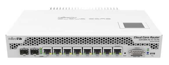 Router  8-Puertos - MikroTik CCR1009-7G-1C-1S+PC | 2208 - Cloud Core Router con 7-Puertos de Red Gigabit, 1-Puerto Combinado (LAN/SFP) Gigabit, 1-Puerto SFP+ 10G, 1-Puerto USB, PoE Pasivo, Procesador 9-Core TLR4-00980 1000Mhz, RAM 2GB, Flash 128MB