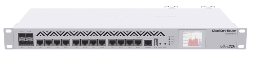 Router MikroTik CCR1036-12G-4S / 12-Port | 2208 - Cloud Core Router de grado Industrial con 12-Puertos Ethernet Gigabit, 4-Puertos SFP Fibra, 1-Puerto USB, 1-Puerto Serial RJ45, Procesador TLR4-03680 36-Core a 1200Mhz, Memoria RAM 4GB