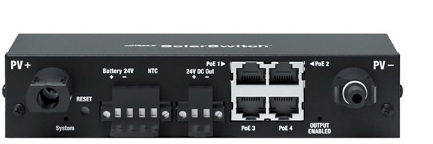 Controlador de carga MPPT SunMax / Ubiquiti SM-SW-40 | Administración remota, Predicción meteorológica, Puertos: 4x 24 V PoE 10/100 Mb/s, 1x 24 V / 40 W Salida CC, 1x 10 a 60V, Compatibilidad: Admite SLA, AGL y AGM. 