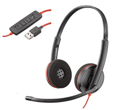 Diadema Biaural USB - Poly Plantronics Blackwire C3220 / 209745-22 | 2203 - Auriculares UC Stereo con cable, Conexión USB tipo A, Micrófono con cancelación de ruido, Diseño estéreo, Protección auditiva, Control de llamadas en línea, 209745-101 