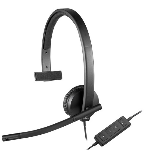 Diadema Logitech H570e Monoaural / USB-A | 2210 - 981-000570 / Auricular USB-A, Cancelación de eco, Micrófono con supresión de ruido, Controles integrados intuitivos, Optimizada para voz y música, Certificación Skype for Business, Compatible con Zoom 