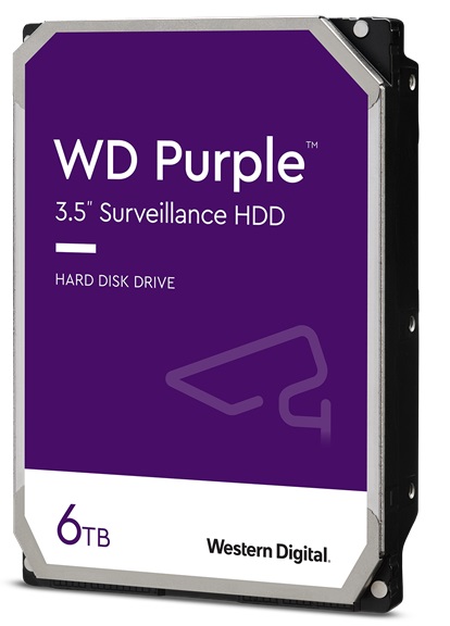 Disco Duro para DVR/NVR  6TB - WD Purple WD60PURZ | 2203 - Disco Western Digital para Videovigilancia, Formato 3.5'', 5400 rpm, Interface SATA III 6 Gb/s, Caché de 64MB, Velocidad 175 MB/s, Operación 7x24 