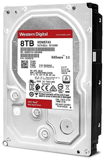 Disco Duro para NAS  8TB - WD Red WD80EFAX | 2203 - Disco Western Digital, Formato 3.5'', Interface SATA III 6 Gb/s, Caché 256MB, 5400 rpm, Velocidad 210 Mbps