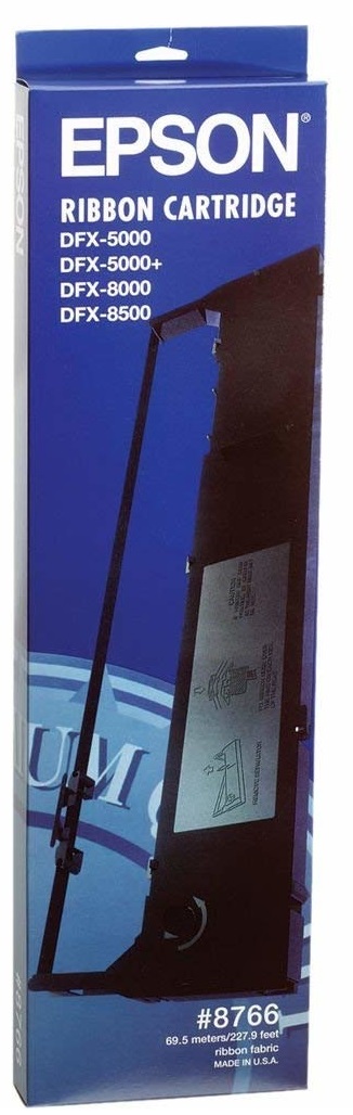 Cinta Epson 8766 / Negro | 2112 – Cartucho de cinta de tela negra, Rendimiento de impresión: 15000000 caracteres, Tecnología de impresión: matriz de puntos, Dimensiones: 33 mm (Alto) x 147 mm (Ancho) x 533 mm (Profundidad), Peso: 399 g