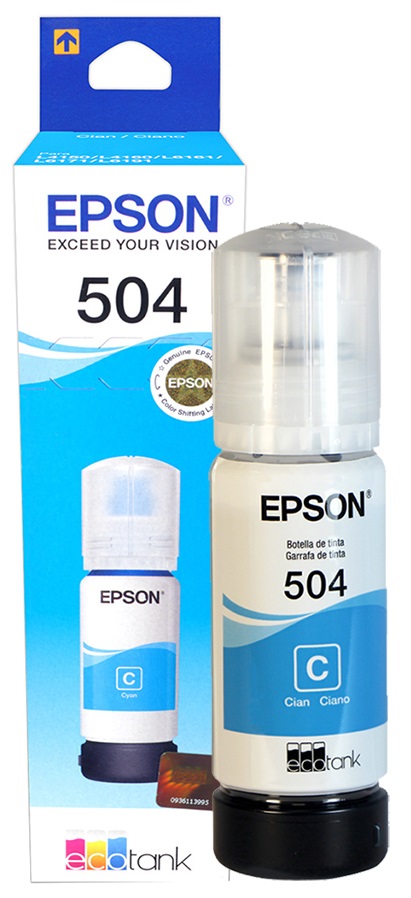 Tinta Epson 504 T504220 Cian / 6k | 2110 - Tinta Original Epson 504 - Rendimiento Estimado: 6.000 Pág al 5%.