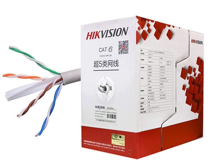 Cable UTP Cat6 Hikvision DS-1LN6U-G / 305m  | 2201 - Bobina de cable UTP de 305 m, Par trenzado (4 pares), Categoría: 6, Conductor: Cobre 100%, Calibre: 23 (AWG), Aislamiento HDPE, Gris