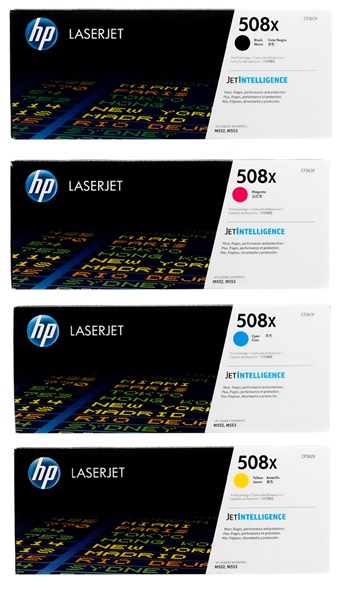Toner para HP LaserJet M552dn / HP 508X | 2203 - Toner Original HP 508X. El Kit Incluye: CF360X Negro, CF361X Cian, CF362X Amarillo, CF363X Magenta. Rendimiento Estimado: Negro 12.5000 Paginas / Color 9.500 Paginas al 5%.  