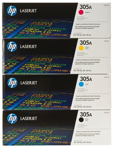 Toner para HP LaserJet Pro M375 / HP 305A | 2201 - Toner Original HP 305A. El Kit incluye: CE410A Negro, CE411A Cian, CE412A Amarillo, CE413A Magenta. Rendimiento Estimado: Negro 2.200 Páginas / Color 2.600 Páginas al 5%.