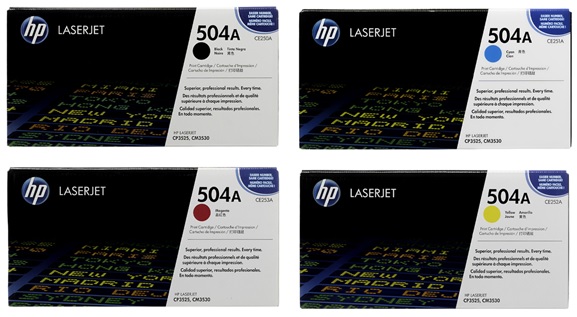 Toner para HP LaserJet CM3530 MFP / HP 504A | 2201 - Toner Original HP 504A. El Kit Incluye CE250A Negro, CE251A Cian, CE252A Amarillo, CE253A Magenta. Rendimiento Estimado: Negro 5.000 Páginas / Color 7.000 Páginas al 5%. 