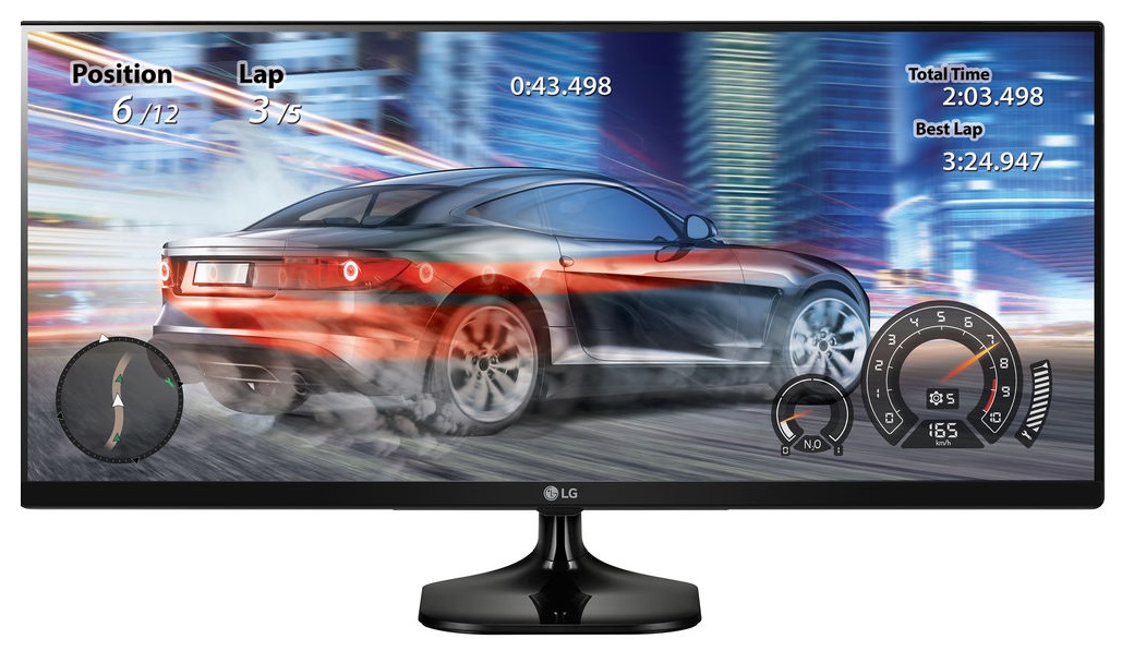 Monitor Panoramico 25'' QHD - LG 25UM58-P | UltraWide, Panel IPS, Resolución de 2560x1080, Brillo 250 cd/m², Relación de Aspecto 21:9, Ángulos de visión 178°, Conectividad (DVI-D, HDMI, VGA), Dimensiones (An x Al x P): 61.0 x 38.4 x 18.8 mm, Peso: 4kg