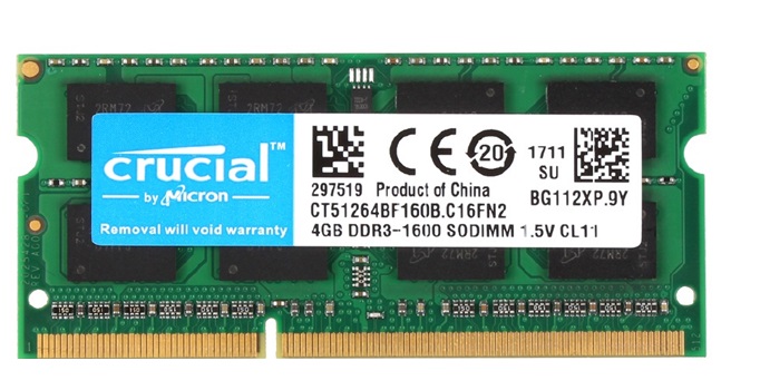 Memoria RAM para Portatil  4GB DDR3-1600Mhz / Crucial | 2203 - Modulo de Memoria RAM para Portatil, PC3-12800 DDR3 1600Mhz, Unbuffered, Non-ECC. Garantía de por vida. 