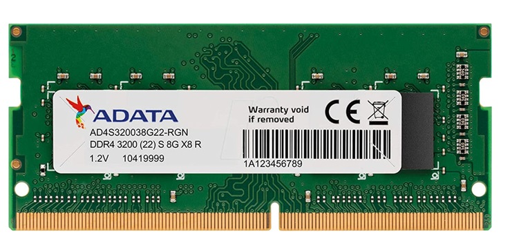 Memoria RAM para Portatil  8GB DDR4-3200Mhz / ADATA | 2203 - Modulo de Memoria RAM para Portatil, PC4-25600 DDR4 32000Mhz, Unbuffered, Non-ECC. Garantía de por vida. 