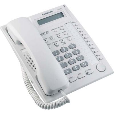 Telefono Analogico para Oficina - Panasonic KX-T7730x | Contestador automático, Intercomunicador, Diseño de Pared/Escritorio, Color Blanco, Altavoz y Micrófono mudo, Llamada en conferencia, Transferencia de llamada, Remarcado, Llamada en espera