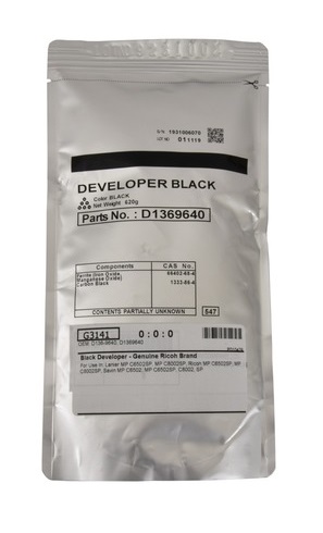 Revelador Ricoh D1369640 Negro / 600k | 2112 - Original Black Developer. Rendimiento Estimado: 600.000 Páginas al 5%. 
