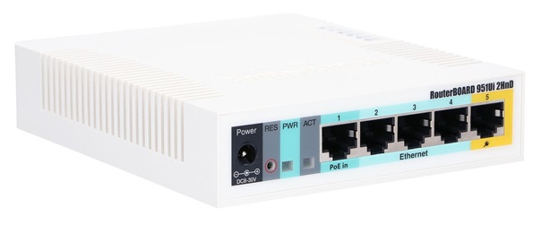 RouterBoard  5-Puertos – MikroTik RB951UI-2HND | 2109 - Router MikroTik 5-Puertos 10/100, 1-Puerto USB, 802.11n en Banda de 2.4 GHz, Antena Integrada de 2.5dBi, Procesador 600Mhz, Memoria RAM 128MB, Hasta 1-Watt de Potencia, Función de salida PoE
