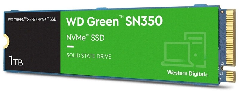 Disco SSD M.2 PCIe 1TB – WD Green SN350 | 2301 - WDS100T3G0C / Unidad de estado Solido Western Digital - SSD 1TB M.2 2280 PCIe NVMe, Rendimiento de lectura secuencial: 3200MB/s, Rendimiento de escritura secuencial: 2500MB/s  