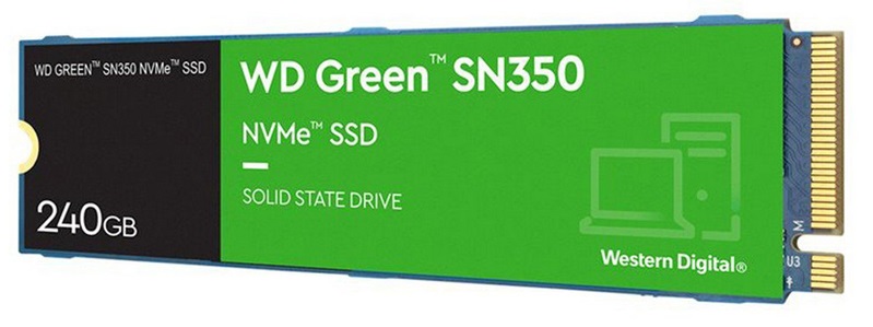 Disco SSD M.2 PCIe  240GB – WD Green SN350 | 2301 - WDS240G2G0C / Unidad de estado Solido Western Digital - SSD 240GB M.2 2280 PCIe NVMe, Rendimiento de lectura secuencial: 2400MB/s, Rendimiento de escritura secuencial: 900MB/s