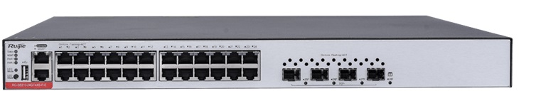 Ruijie RG-S5310-24GT4XS-P-E / Switch PoE 24-Puertos 370W | 2310 - RG-S5310-24GT4XS-P-E / Switch administrable capa 3, VXLAN y SDN, 24-Puertos LAN Gigabit, 4-Puertos 1G/10G SFP+, PoE: 370W, Conmutación: 176 Gbps, Reenvío de paquetes: 131 Mpps, VSU: 4, RGOS