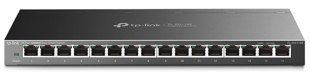 Switch 16-Puertos - TP-Link TL-SG116E | 2210 - Switch No Administrable, 16 Puertos Ethernet Gigabit, Auto MDI / MDIX, Capacidad de conmutación 32Gbps, Tasa de reenvío de 23.81 Mpps, Direcciones MAC 8K, Jumbo Frame 9K, Hasta 32 Grupos de VLAN