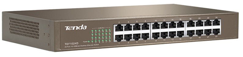 Switch 24-Puertos - Tenda TEF1024D | 2110 - Switch No Administrable Capa 2, 24-Puertos LAN 10/100/1000, Detección de cruce MDI/MDI-X automática, Capacidad de conmutación 4.8Gbps, Tabla MAC 4K, Plug & Play no requiere configuración, Ancho de banda