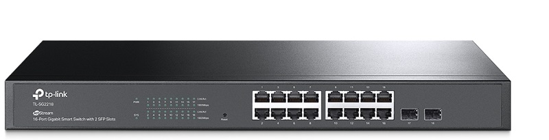 Switch 16-Puertos – TP-Link JetStream TL-SG2218 | 2211 - Switch administrable con funciones Capa L2 + L3, 16-Puertos LAN Gigabit, 2-Puertos SFP Gigabit, Capacidad de conmutación: 36 Gbps, Tasa de reenvío de paquetes: 26.8 Mpps, Tabla MAC: 8K