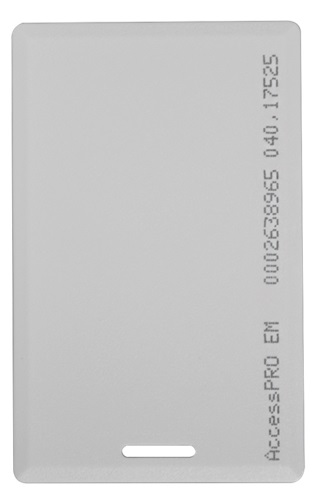 Tarjeta Proximidad ACCESS-PROX-CARD | 2205 - Tarjeta Proximidad Gruesa 125Khz Access PRO (Tipo EM) con perforación. Formato Wiegand 26 bits Estándar, Material de fabricación: ABS / HIPS, Chip TK4100 EM Card, No Imprimible