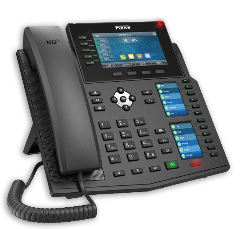Teléfono IP - Fanvil X6U / 20 Líneas SIP | 2110 - Teléfono IP empresarial, 20 líneas SIP, Conferencia de 3 vías, Pantalla principal de 4.3'' (480 x 272 píx), Dos pantallas laterales de 2.4'' (320 x 240 píxeles), Audio HD con altavoz Harman, 60 teclas
